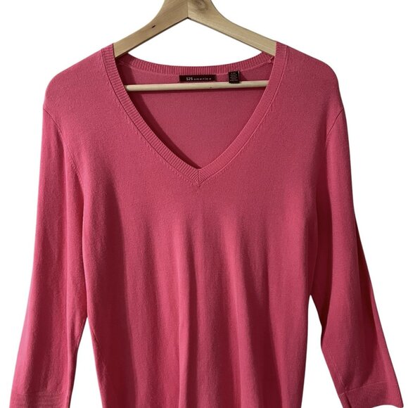 525 America Sweater Size Large Pink Fine Knit V Neck 3/4 Sleeve Top Pullover - Picture 3 of 6